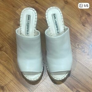Karl Lagerfeld Cream Mules for Women with Lia Sophia necklace bundle